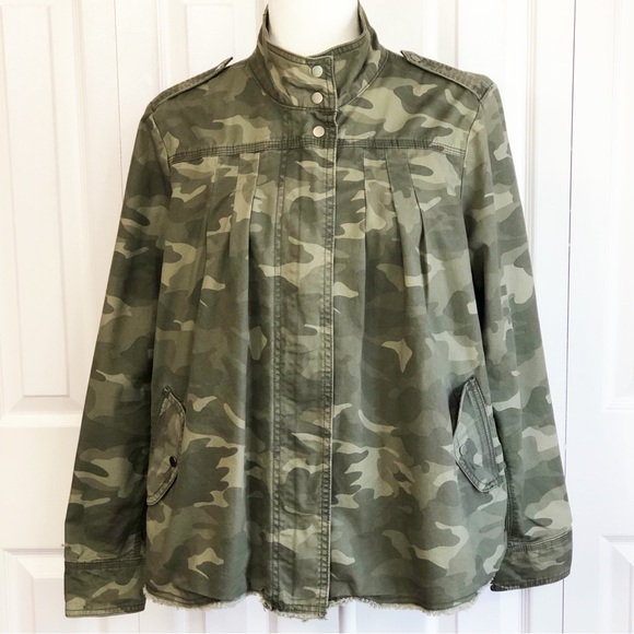 Style & Co. Army Green Camo Print Pleated Swing Utility Jacket Small - Picture 1 of 16